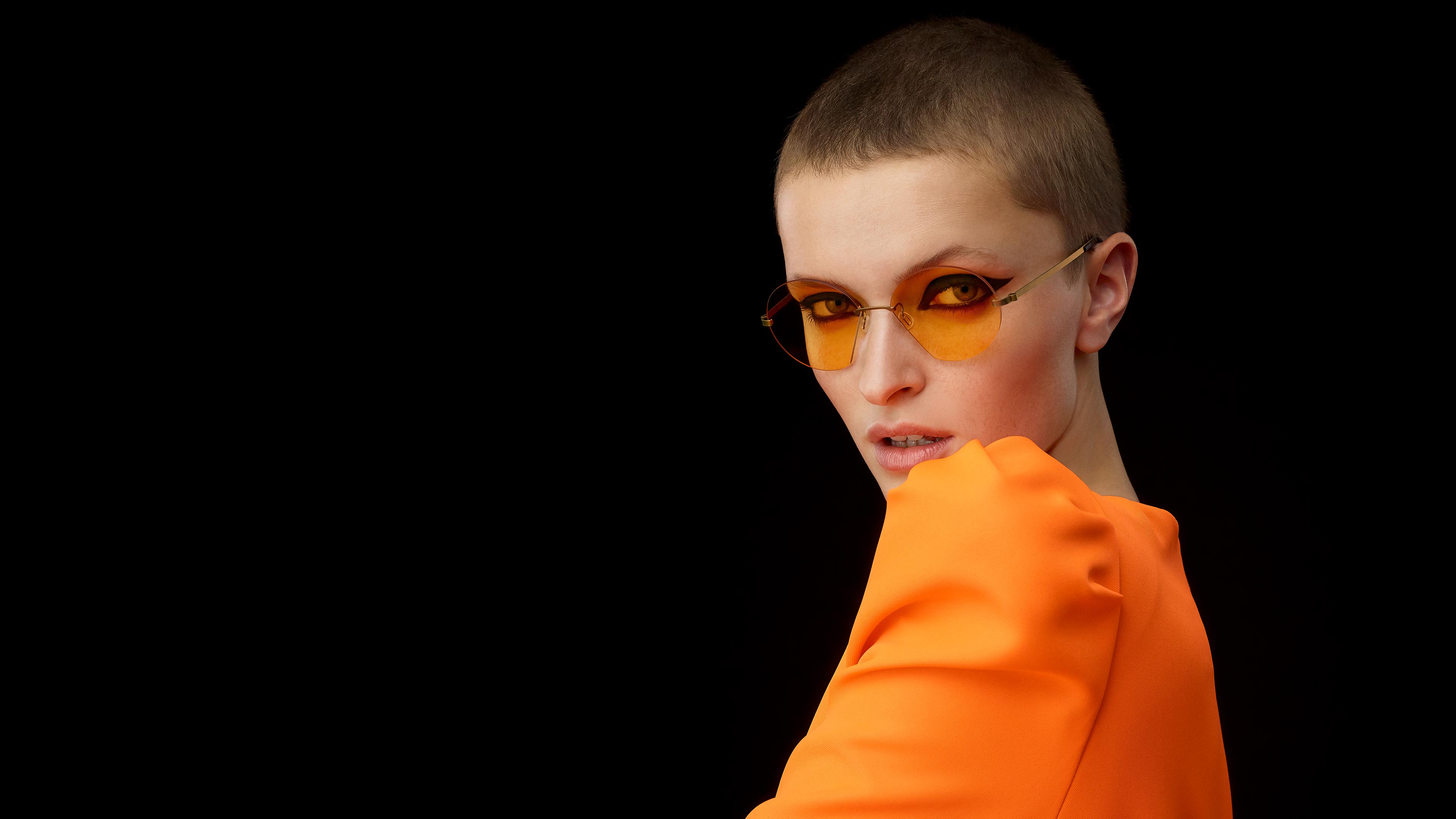 LINDBERG strip3p, randlose Sonnenbrille für Damen aus Titan mit runden, orange getönten Gläsern, Modell 2435