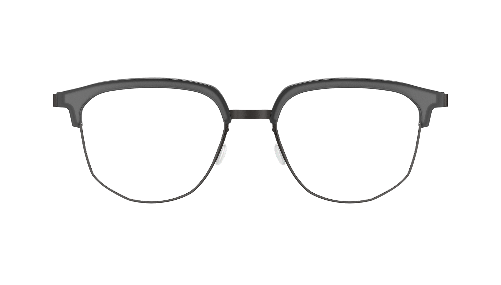 LINDBERG strip titanium, Modell 9850 U9, schwarze Titanbrille mit halbtransparenter Halbrandfassung aus Acetat in Hellgrau