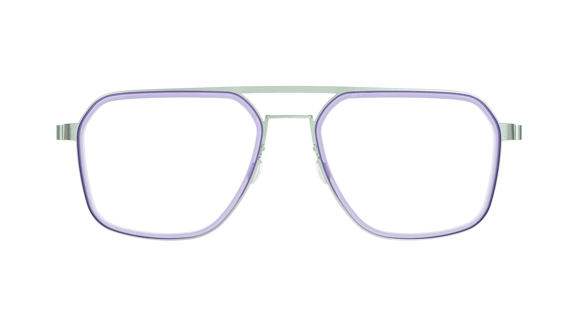 LINDBERG strip Model 9753 squared aviator glasses in blue titanium colour with a transparent purple inner acetate rim