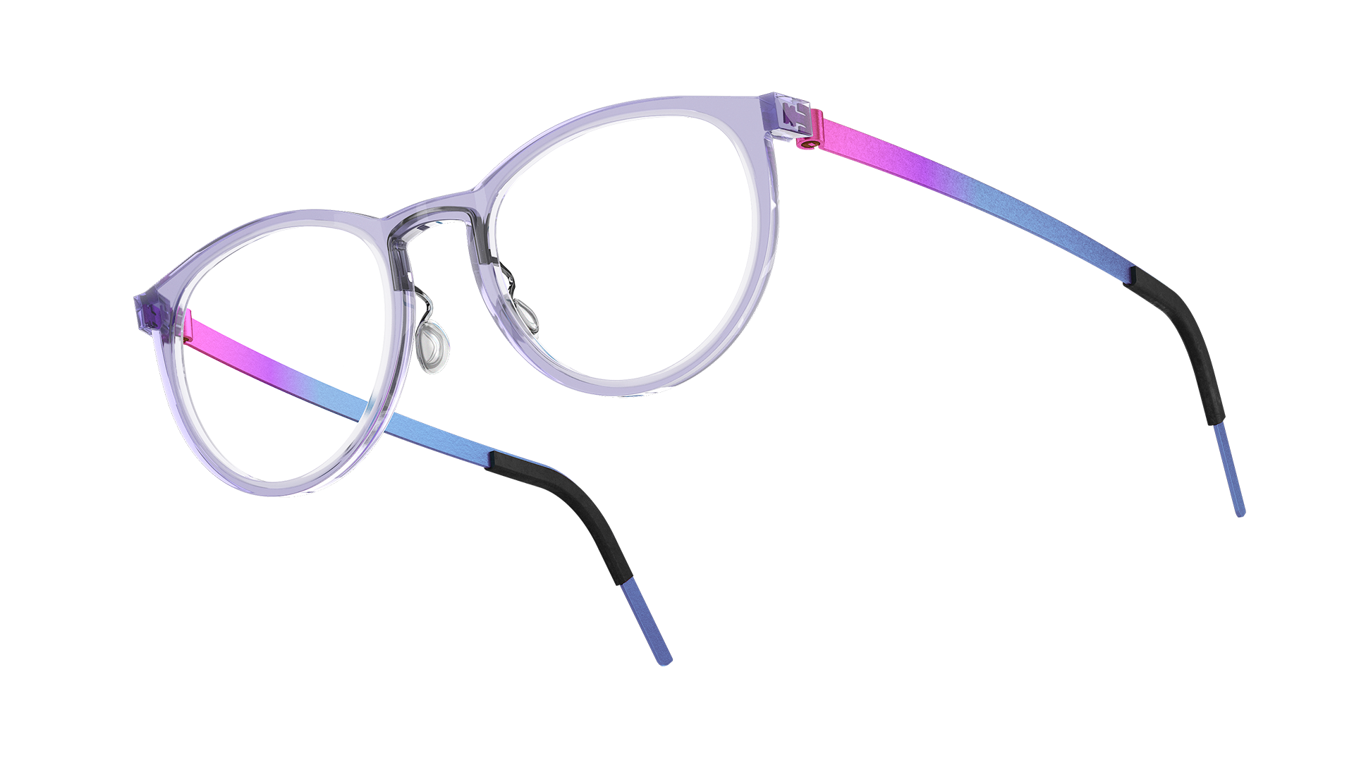 LINDBERG acetanium Model 1505 transparent kids teen acetate glasses with purple and blue titanium temples
