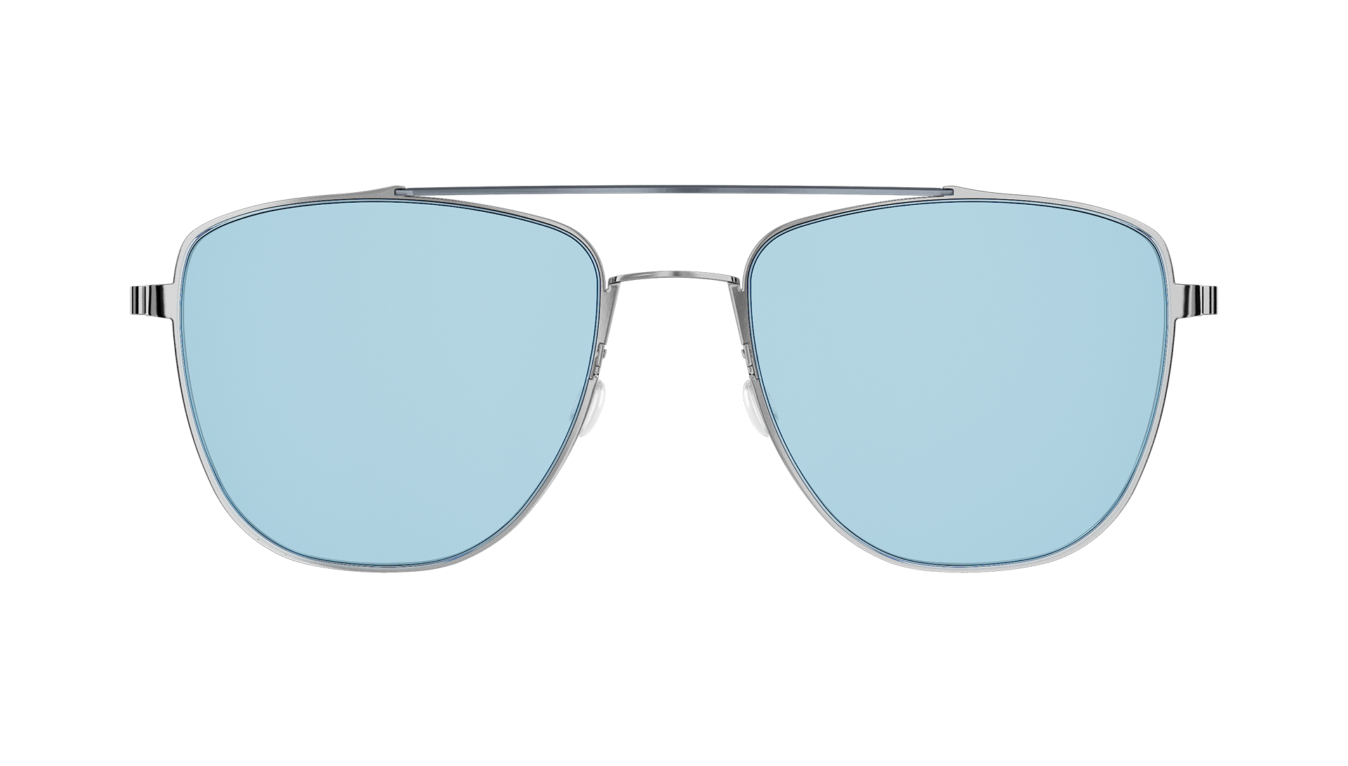 LINDBERG-Modell 8910, silberne Sonnenbrille mit Doppelsteg und blau getönten Gläsern