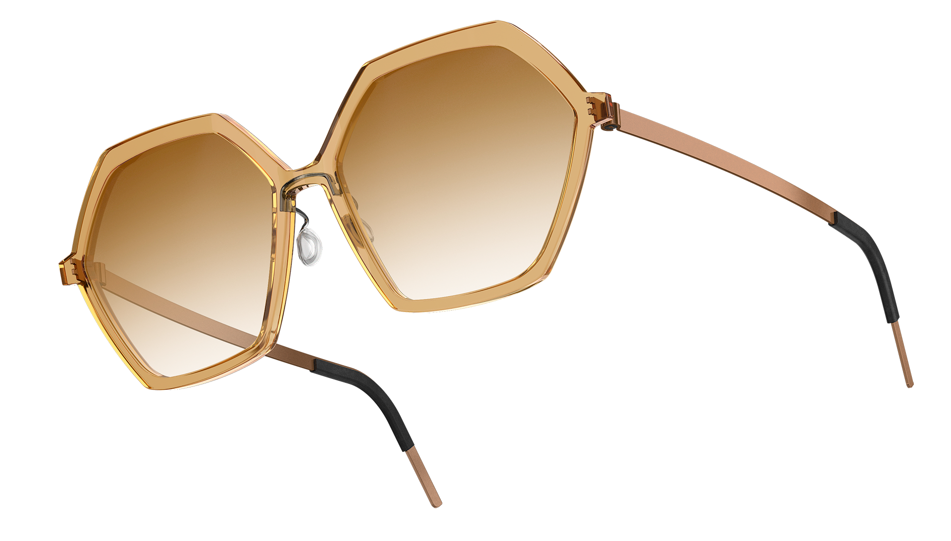 LINDBERG 型号8588多边形透明板材太阳镜，搭配棕色渐变色镜片和钛金属镜腿